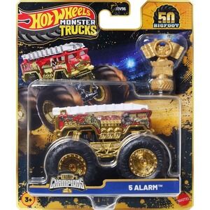 Hot Wheels JDW00 Monster Trucks Bigfoot Trophy Champions 5 Alarm Diecast Vehicle
